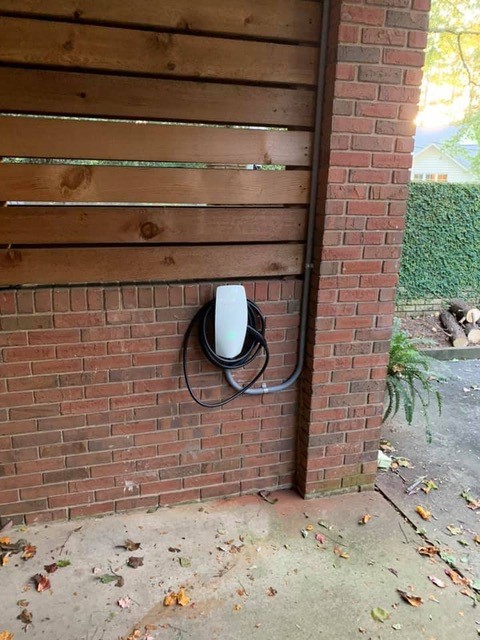 An electric car charging station in a client's home.