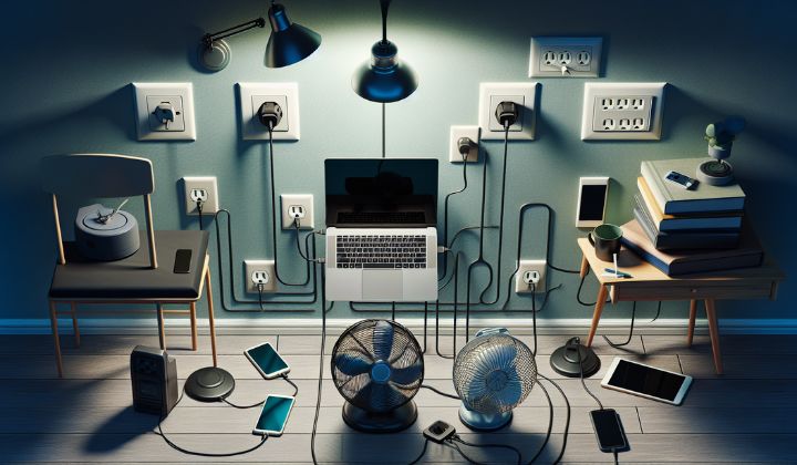 Home electronics plugged into outlets.